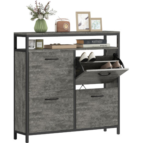 Shoe Storage Cabinet with 4 Flip Drawers and Open Shelf - Cement Grey