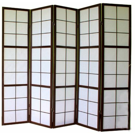 PEGANE Shoji Biombo japonés de madera negro 5 paneles