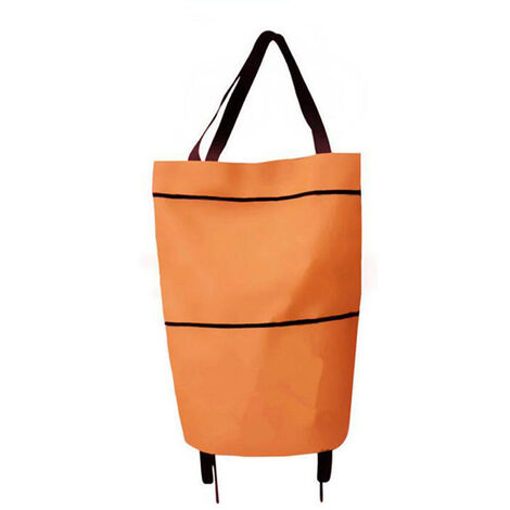 Shopping Trolley Bag Portable multi-function Oxford Folable Tote bag Shopping Cart Reusable Grocery Bags with Wheels Rolling Grocery Cart Orange
