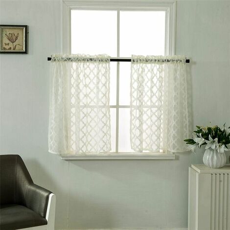 Short Curtains Small Windows Short Country Style Curtains Vintage Sheer Panel Curtains Modern Kitchen Bistro Curtain Milky White 74 61 2pcs