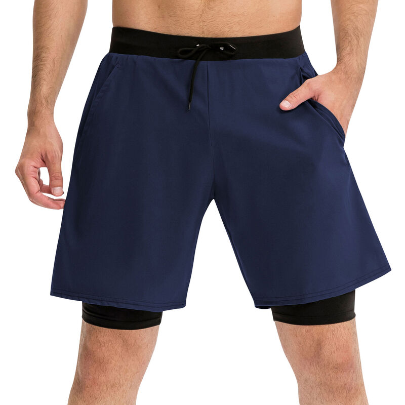 ASUPERMALL Hommes 2-In-1 Sports Pocket Shorts Elastique Respirant Basketball Courir Fitness Athlete Gym Short, Taille m, Bleu Fonce