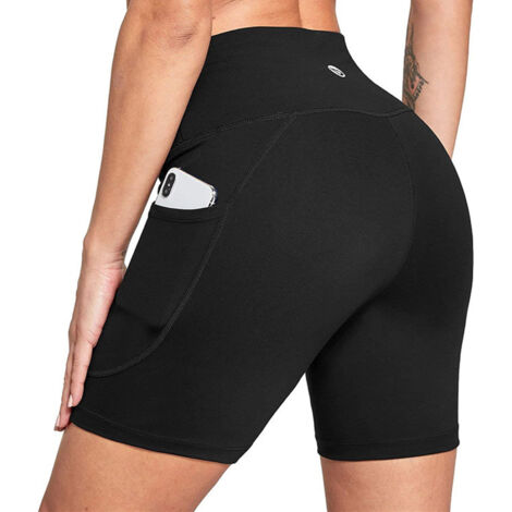 Short de Sport à Haute Taille Élastique pour Yoga, Fitness, Course et Entraînement - Noir