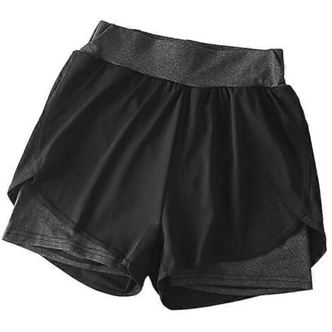 Short de sport femme 2024, ample, taille haute, séchage rapide, idéal pour le yoga, l'entraînement et la course à pied, gris foncé, taille S