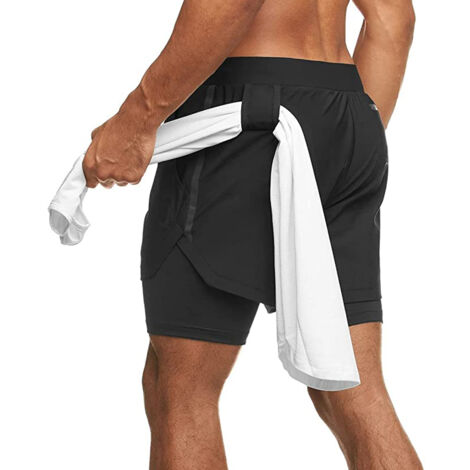 Short de sport homme 2 en 1 léger avec boucle porte-serviette, polyvalent