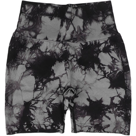 Short de Yoga Femme Haute Taille Tie-Dye Élastique Respirant Gainant Sport Fitness Noir Taille M