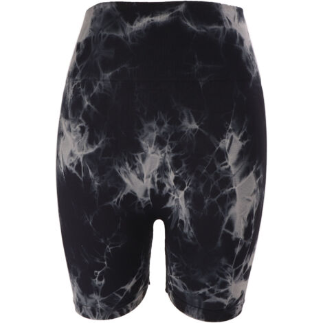Short de Yoga Teint Tie Dye Noir Haute Taille Femme Confortable Séchage Rapide