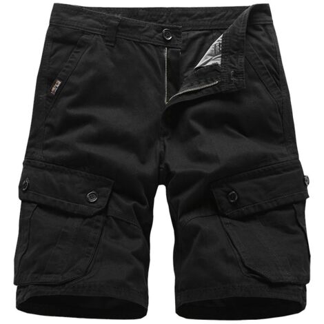 Short homme zippé ample multipoches, pantalon d'été, taille M, noir