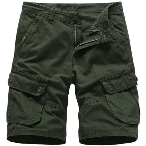 Short homme zippé ample multipoches, pantalon d'été - Taille M - Vert armée