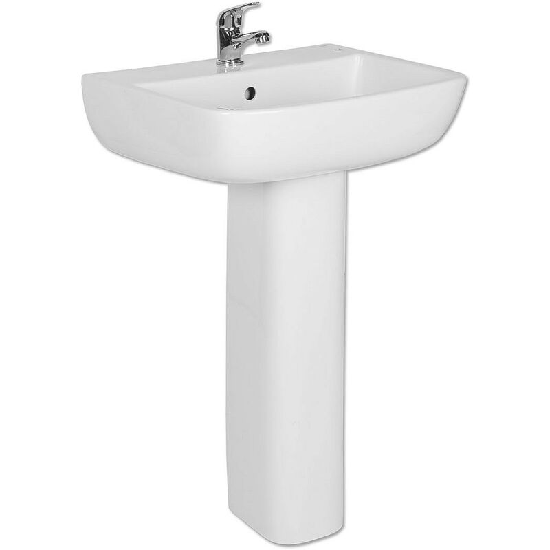 Short Projection Bathroom Pedestal 520mm Basin Compact Cloakroom Single Tap Hole Sink