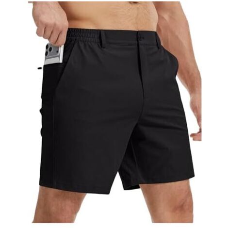 Shorts Homme - Coupe Courte 7 Pouces - Tissu Évacuant l'Humidité et Extensible - Taille Élastique avec Passants - 3 Poches - Pour Golf Loisirs et Usage Quotidien - 1 Pièce