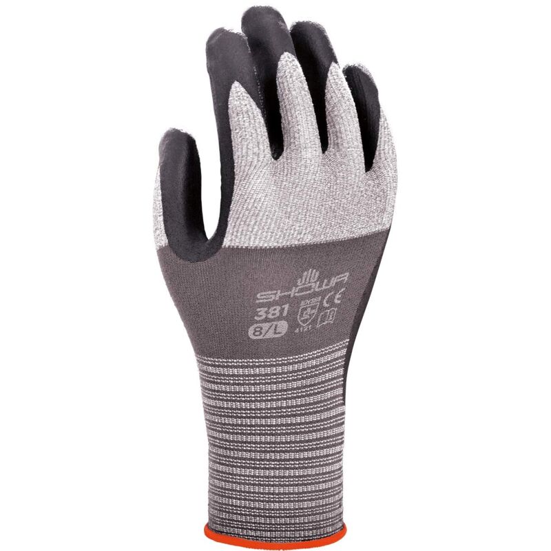 SHOWA 381, Rivestimento in Nitrile microporoso, Usi generici, Grigio con palmo nero, 9/XL