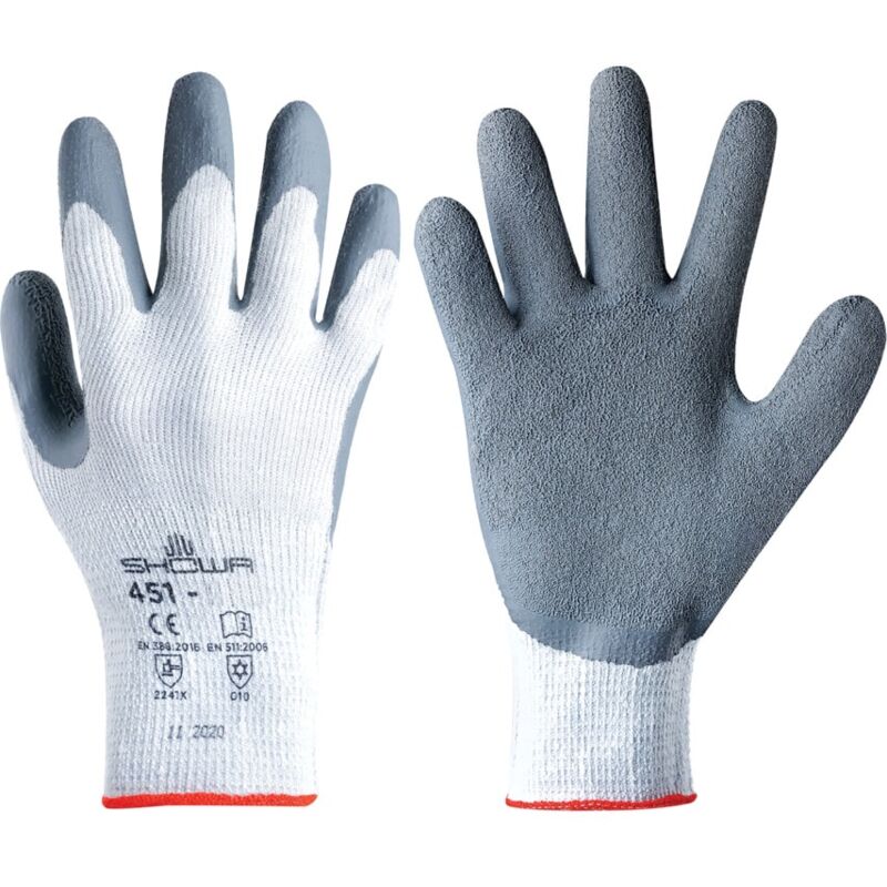 Showa - 451 Thermo Palm-side Coated Grey Grip Gloves - Size 10