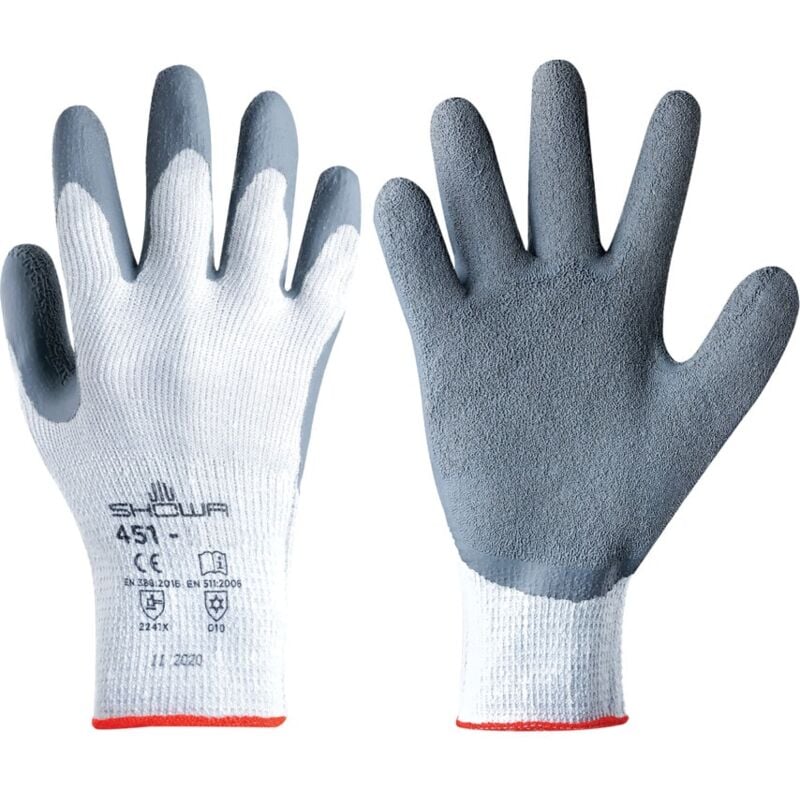 Showa 451 Thermo Palm-side Coated Grey Grip Gloves - Size 8