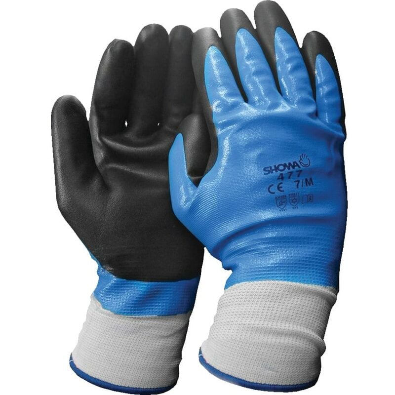 477 Black/Blue Cold Resistant Gloves - Size 7 - White Black Blue - Showa