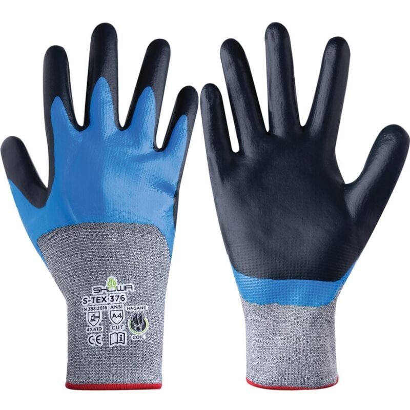 Showa - Cut Resistant Gloves, Nitrile Coated, Blue/Black, Size 10