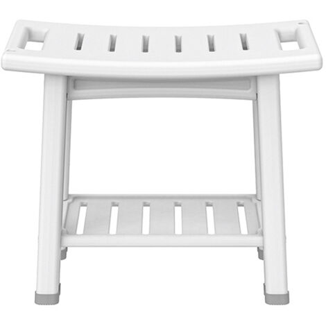 Shower Benches Durable Shower Chair 2-tier Storage Spaces and Dual Handles Waterproof Stool with Non-slip Pads for Shaving Legs Easy to Assemble for Bathroom/Indoor/Outdoor Use White Upgrade Version w