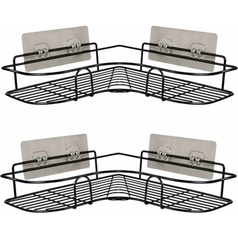 Shower caddies Set of 2 Corner Shower Shelf Without Drilling, Bathroom Shelf, Stainless Steel Shower Soap Holder For Bathroom, Bathroom Accessories 8 Adhesive Stickers, Kitchen Storage (Black)