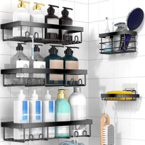 Shower Caddy - Corner Wall Mounted Adhesive Storage Shelf - Stainless Steel - For Bathroom Kitchen RV - 5 Pack