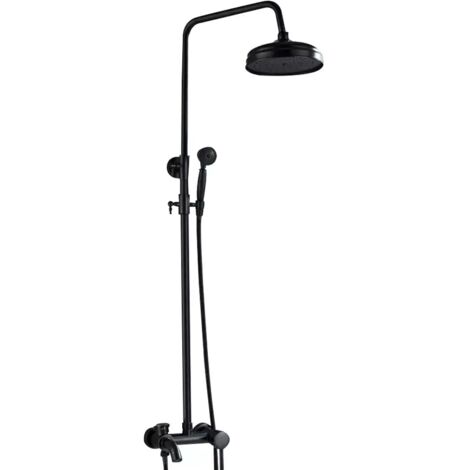 Shower Column Thermostatic Shower Set with Mixer Shower Faucets Height Adjustable with Shower Head and Shower Mixer Shower Head Round 30x30cm Black