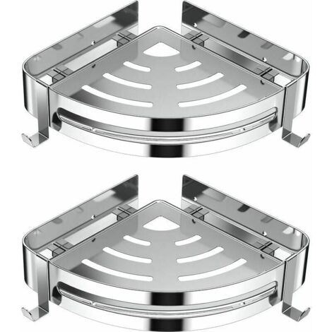 Shower Corner Holder, Stainless Steel Bathroom Holder No Drilling Required with 4 Hooks, 2 Pack (Silver) YMYNY