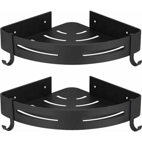 Shower Corner Shelf, Black No Drilling Bathroom Storage Shower Caddy Bathroom Accessories Soap Dish Shower Holder Rustproof Stainless Aluminum Set of 2 with Hooks MUMU