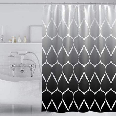 Shower curtain 180 x 180 cm, waterproof and mildew-resistant polyester, wavy pattern, black and white with color gradient