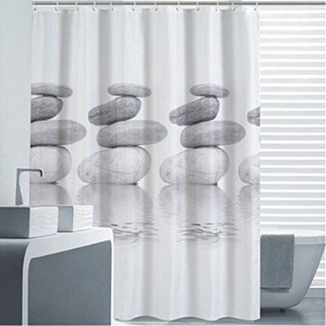 Shower Curtain 180 x 200 Pebble Gray Textile Mildew Resistant Waterproof Shower Curtain with 12 Shower Tubes
