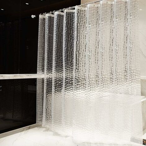 Shower Curtain 240 x 200 cm 100% EVA Semi-Transparent Waterproof Anti-Mildew PVC Free 0.2mm Thick 3D Water Cube with 16 Rings Bathroom Curtain for Bathroom