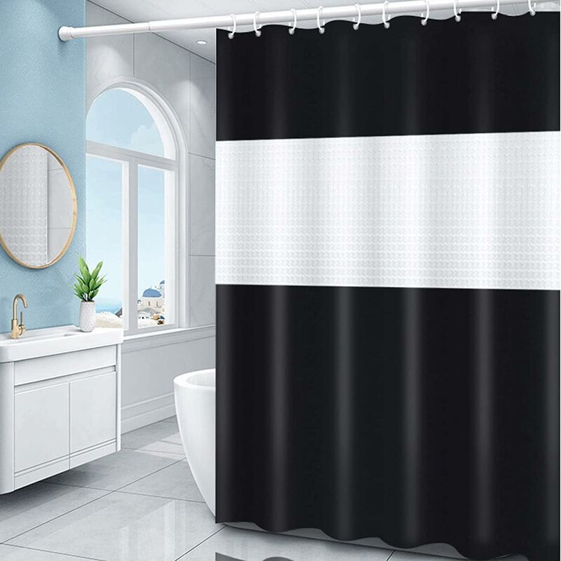 Shower Curtain, Fabric Shower Curtain Liner, Black Shower Curtain With 12 Hooks For Home, Hotel, Machine Washable, Waterproof Shower Curtain For