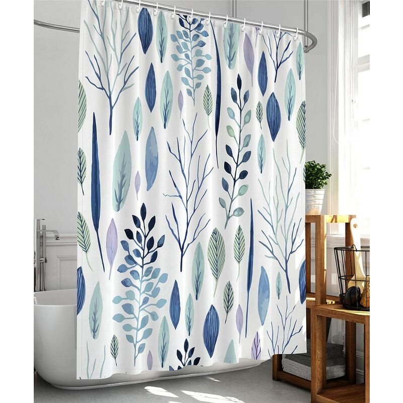 Shower curtain floral shower curtain leaf shower curtain plant tropical shower curtain, waterproof fabric shower curtain with 12 plastic hooks, 180 x
