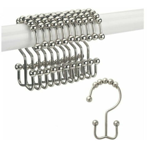 Shower Curtain Hook Rings, Rust Resistant Stainless Steel Double Glide Shower Hooks for Bathroom Shower Rods Curtains, Set of 12 Hooks