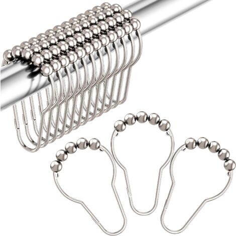 Shower Curtain Hooks, Decorative Rust Proof Stainless Steel Shower Curtain Hooks for Bathroom Shower Rods Set of 12, Polished Nickel