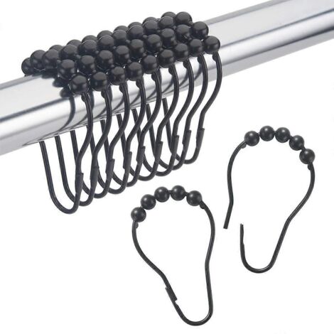 Shower Curtain Hooks Rings Metal Set of 12 Black--