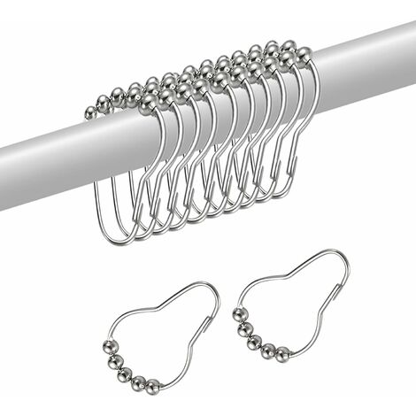 Shower Curtain Hooks, 12 Pcs Shower Curtain Rings, Stainless Steel Roller  Rust-Resistant Balance Sliding Anti-Drop Double Shower Hooks for Curtain  Bathroom Shower Curtains (Chrome)