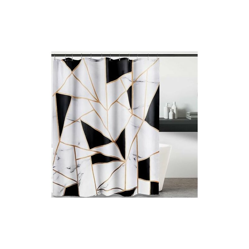 Shower Curtain, Machine Washable Marble Effect, With 12 Hooks, 180X180cm ( Y-Beiou05)