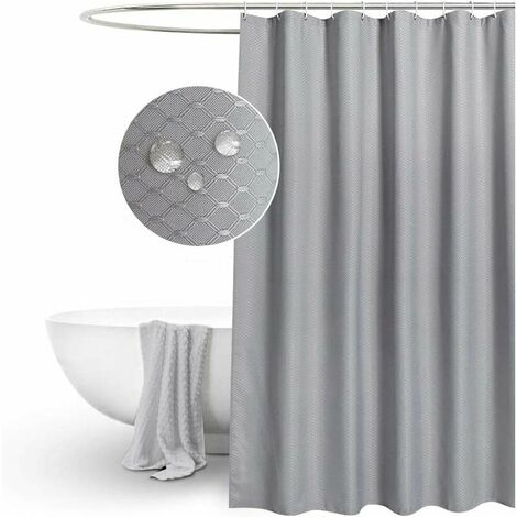 Shower Curtain , Plain Design Waffle Checked Polyester bathroom Shower Curtain Liner Mildew Resistant Heavy Duty , Standard Size 150  180H CM Grey