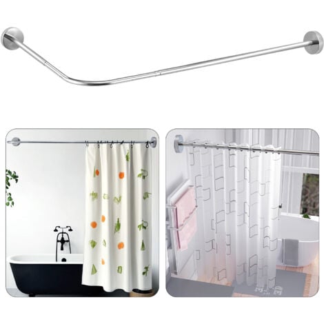 AUTRES Shower Curtain Rods, L Shape (60-80 x 100-160 cm) Curved Bathtub Rail Extendable Stainless Steel Shower Corner Curtain Rail for Bathroom Fitting Room