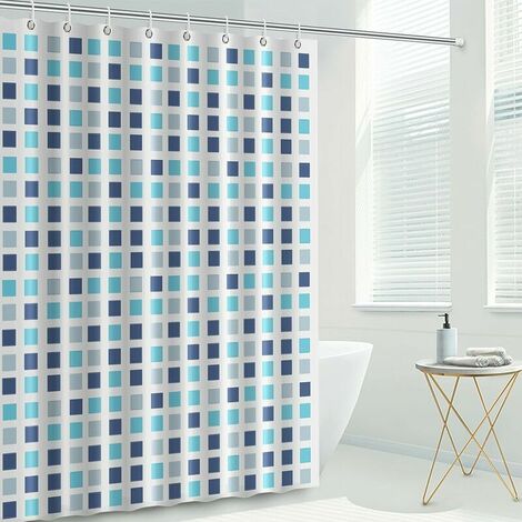 Shower Curtain with Hooks, 72 x 72 Inch Heavy Duty Waterproof Shower Curtain Mould Proof Resistant with Rust-Resistant Metal Rings and 12 Plastic Hooks Bath Shower Curtain Liner Blue