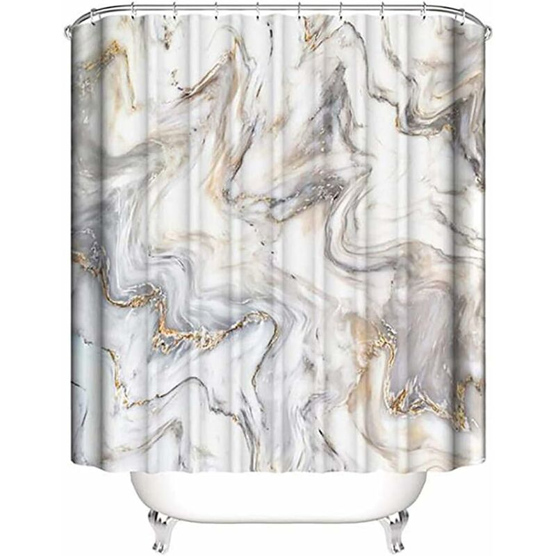 Shower Curtains Mould Proof Resistant Waterproof Marble Bathroom Curtain Washable Bath Curtain (Marble Pattern-Beige, 180X200cm(71'X79')