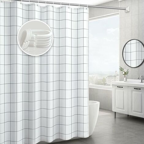 Shower Curtains, White Lattice Design Mildew Proof Waterproof, mildew proof and antibacterial Shower Curtain, Bath Curtains with Hooks , 180 x 180 cm (72 x 72 Inch)for Wet Room Shower