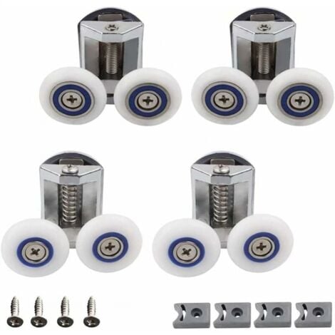 Shower Door Wheel, 4 Pieces Shower Double Shower Door Wheels, Shower Door Roller, Bathroom Shower Cabin Roller, Can Be Used to Replace Rollers in Family Bathroom