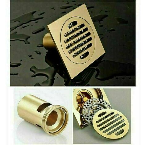 Shower Drain Brass Floor Drain Hair Trap Bathroom 100mm Square Gold Color B