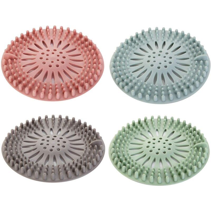 Shower Drain Covers,Silicone Tube Drain Hair Catcher Stopper for Bathroom Kitchen (4 Pack) (Color mixing)
