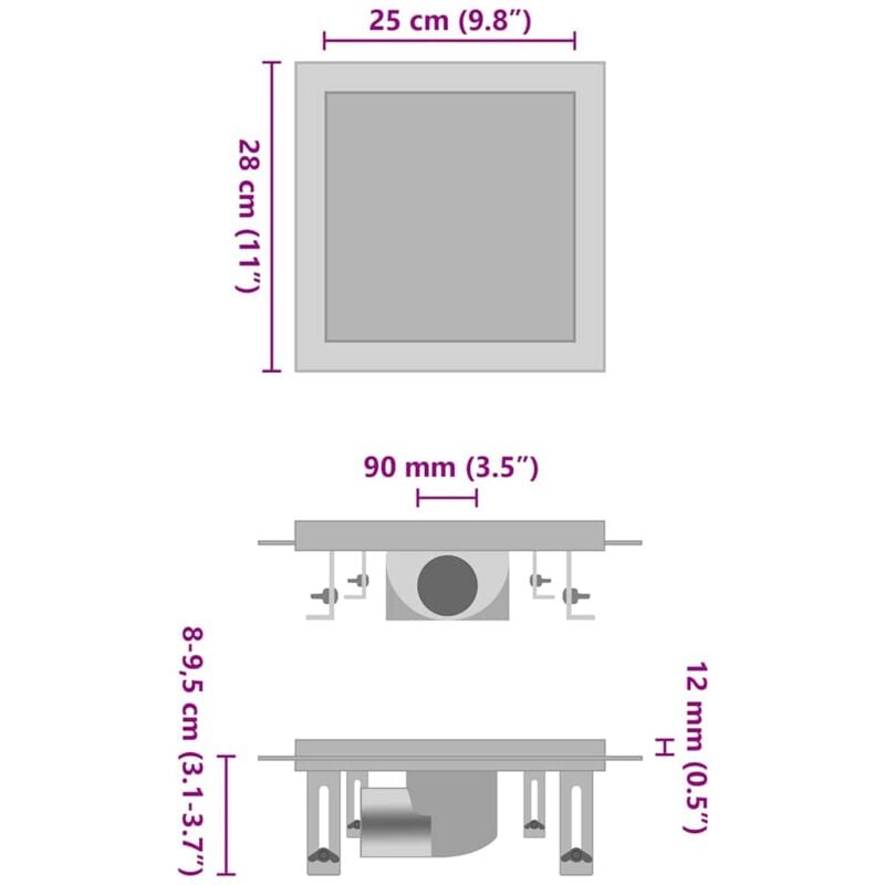 Vidaxl - Shower Drain With 2-in-1 Flat and Tile Insert Cover 28x28 cm Stainless Steel