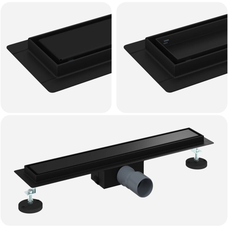 2 In 1 Shower Drain Black 60 Cm Stainless Steel 304 Vidaxl
