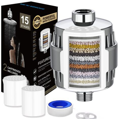 Shower Filter Anti-Calcaire, Filtre Calcaire Douche Adoucisseur d'Eau Universel avec Cartouche Remplaçable, Élimine Chlore, Métaux Lourds et Impuretés, Soin pour Peau et Cheveux