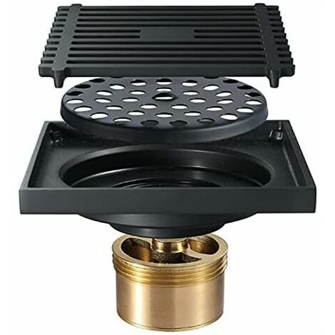 Shower Floor Drains Square Drain Strainer 10X10Cm Black All Copper Bath Drain Anti-Glare Drain