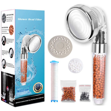 Shower Head, Anti-Limescale Shower Head High Pressure Water Saving Three-Level Filter Ionic Filtration System with Replaceable PP Cotton Filter