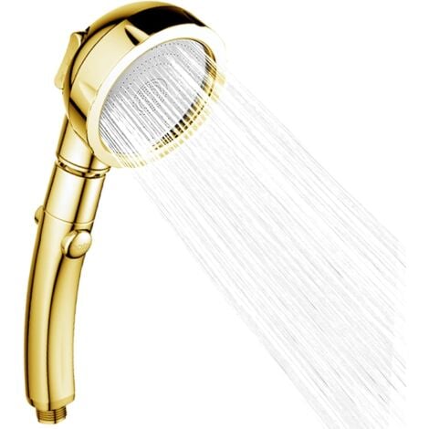 Shower Head High Pressure Water Saving Shower Handheld Stainless Steel Shower Heads Handheld Universal 3 Mode Function Chrome (Gold)