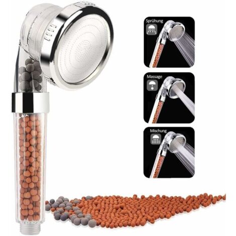 Shower Head, Sooair Three-Mode Filter Shower Head, Anti-Lime Hand Shower, High Pressure Water Saver Bathroom Shower